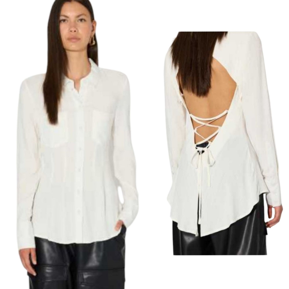 SOMETHING‎ NEW Nadia Open Tie Back Blouse NWT